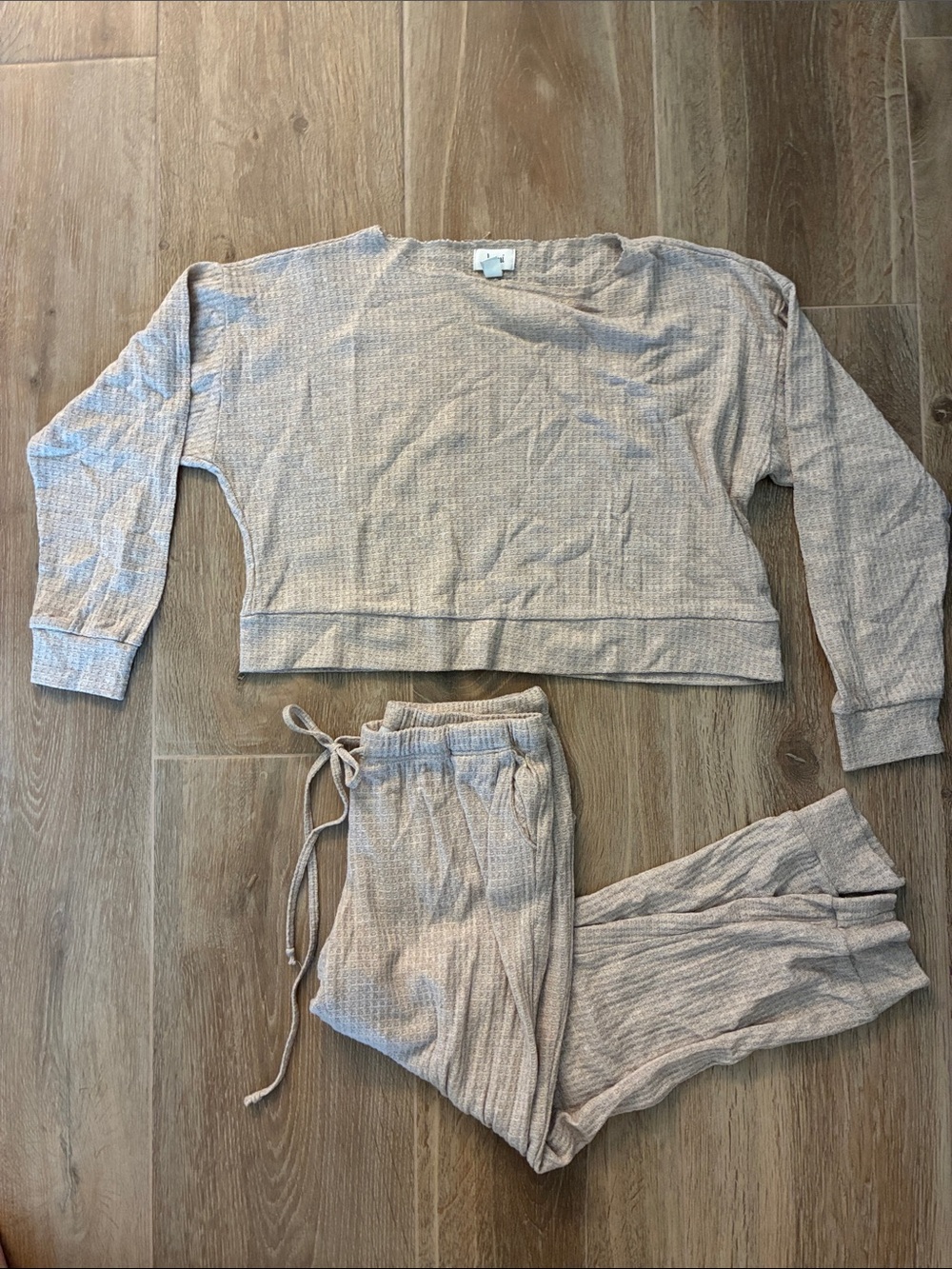 Jenni Waffle Knit Lounge Set - Light Beige XS